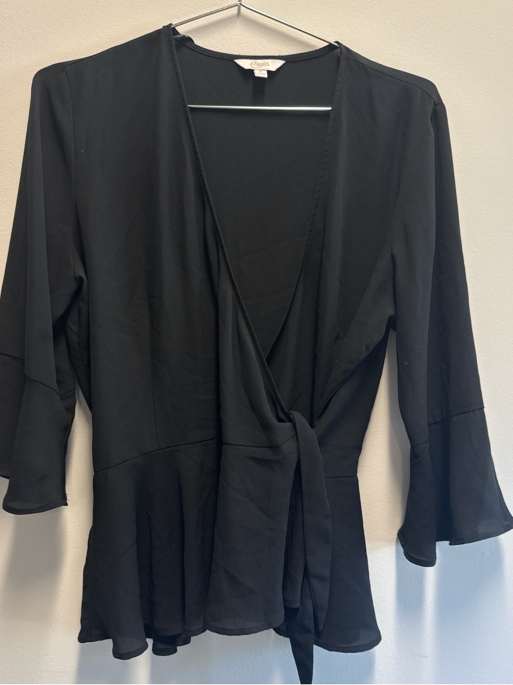 Capulet Black Wrap Tie Blouse with Peplum Hem